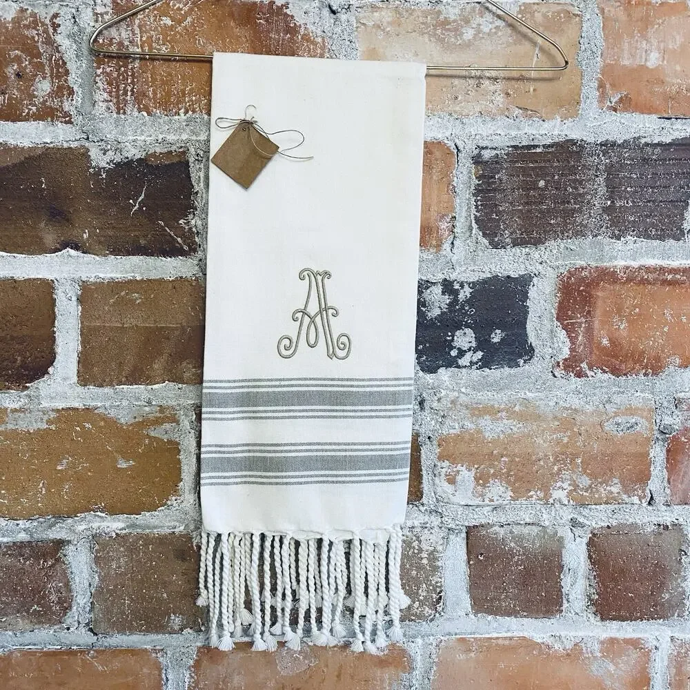 Turkish Cotton Kitchen Hand Towel Monogram‎ Embroidered Letter A Neutral